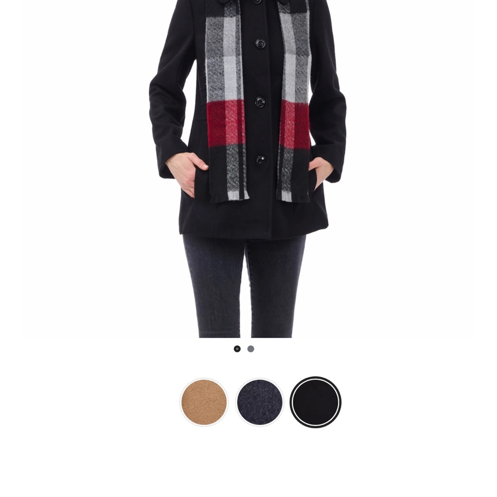 Women's Black London fog 65%wool Double-Breasted Coat with scurf